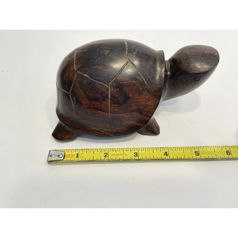 Hand Carved Wooden Turtle / Tortoise Heavy Hardwood Desk Decor 5.5 Inches Long